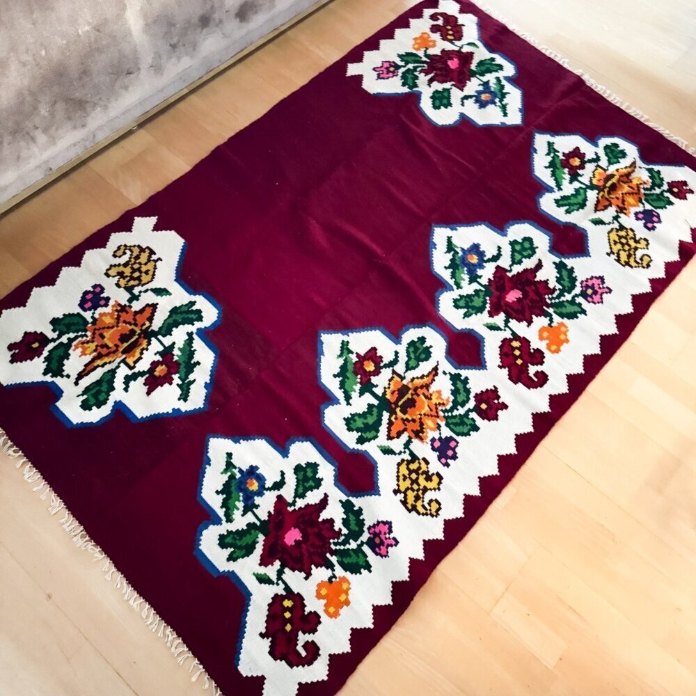 Vintage Wool Floral Handmade Rug - Picture 3 of 4